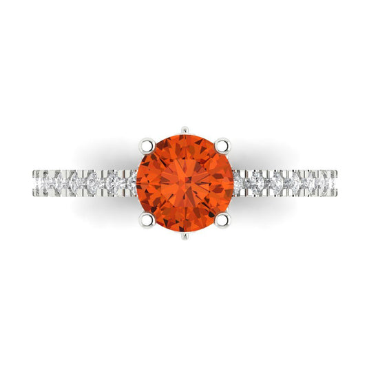 1.465 cttw Zirconia Simulated Red Diamond Solitaire with Zirconia Simulated Diamond Accents Engagement Ring - Solid White Gold (VVS1, Round Cut,6.5mm)