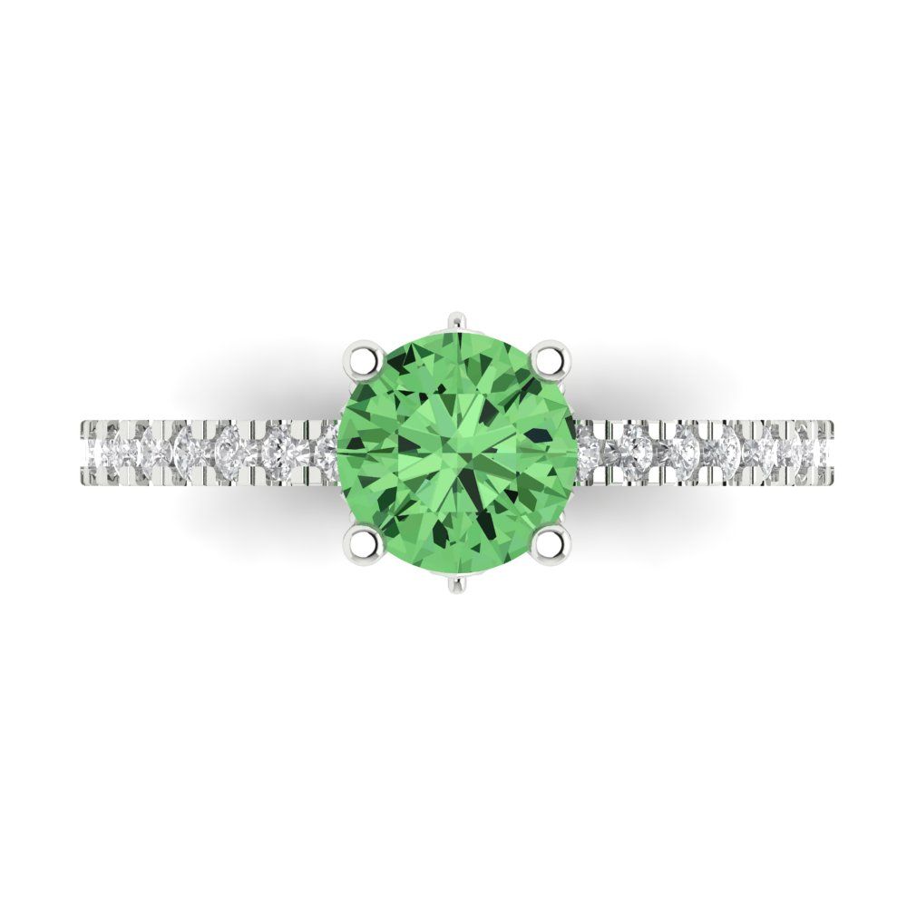 1.465 cttw Zirconia Simulated Green Diamond Solitaire with Zirconia Simulated Diamond Accents Engagement Ring - Solid Gold (VVS1, Round Cut,6.5mm)