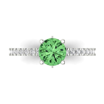1.465 cttw Zirconia Simulated Green Diamond Solitaire with Zirconia Simulated Diamond Accents Engagement Ring - Solid Gold (VVS1, Round Cut,6.5mm)