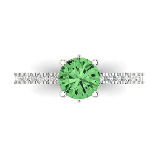 1.465 cttw Zirconia Simulated Green Diamond Solitaire with Zirconia Simulated Diamond Accents Engagement Ring - Solid White Gold (VVS1, Round Cut,6.5mm)