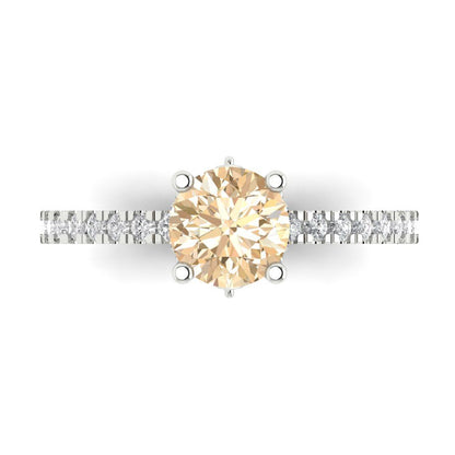 1.465 cttw Natural Morganite Solitaire with Zirconia Simulated Diamond Accents Engagement Ring - Solid Gold (Round Cut,6.5mm)