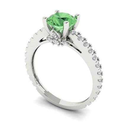 1.465 cttw Zirconia Simulated Green Diamond Solitaire with Zirconia Simulated Diamond Accents Engagement Ring - Solid Gold (VVS1, Round Cut,6.5mm)