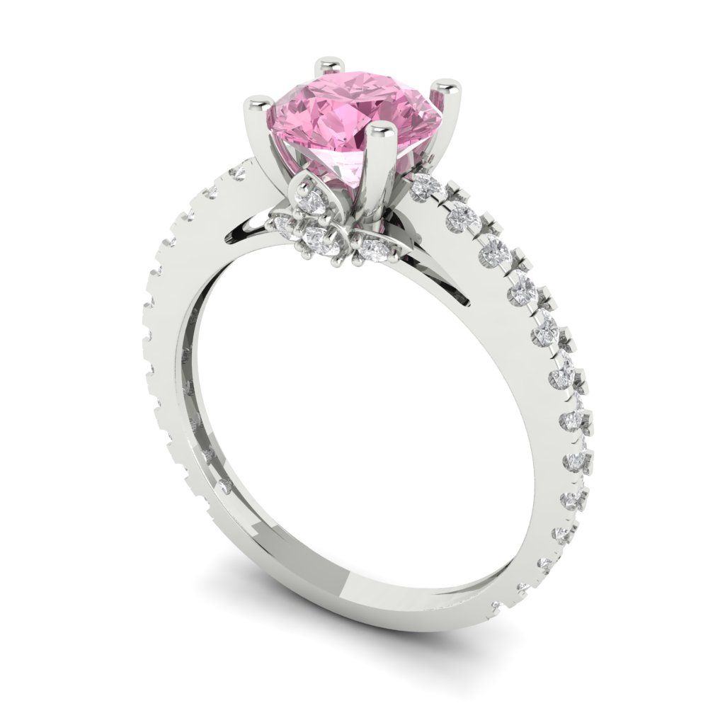 1.465 cttw Zirconia Simulated Pink Diamond Solitaire with Zirconia Simulated Diamond Accents Engagement Ring - Solid Gold (VVS1, Round Cut,6.5mm)