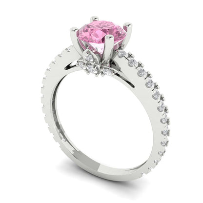 1.465 cttw Zirconia Simulated Pink Diamond Solitaire with Zirconia Simulated Diamond Accents Engagement Ring - Solid Gold (VVS1, Round Cut,6.5mm)