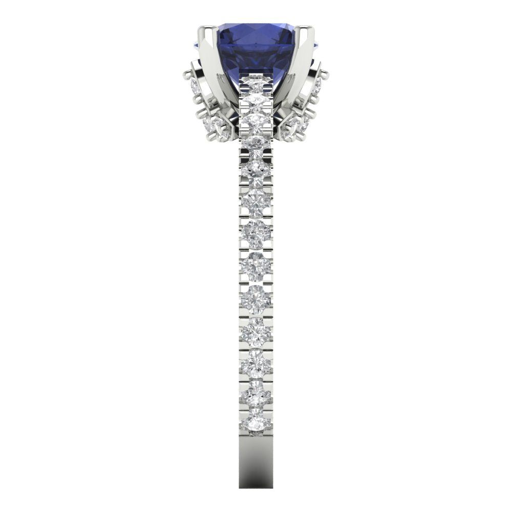 1.465 cttw Simulated Blue Sapphire Solitaire with Zirconia Simulated Diamond Accents Engagement Ring - Solid Gold (Round Cut,6.5mm)