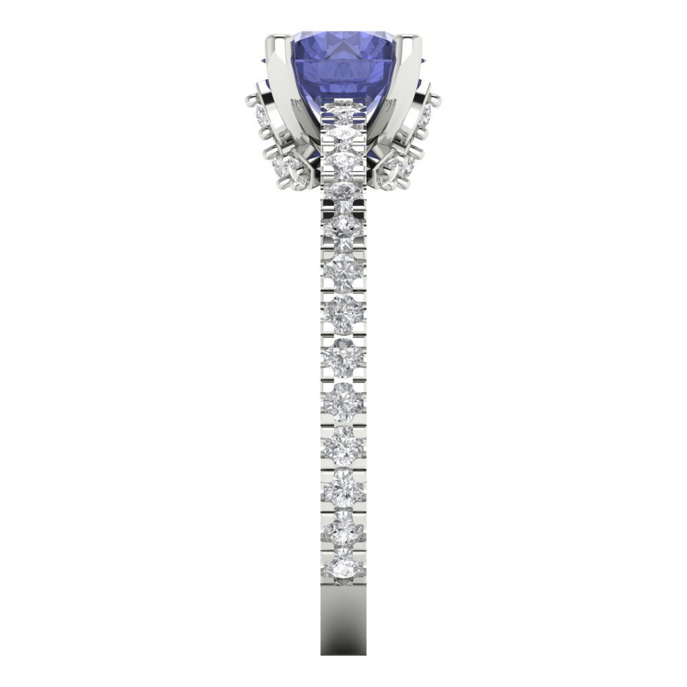 1.465 cttw Simulated Tanzanite Solitaire with Zirconia Simulated Diamond Accents Engagement Ring - Solid Gold (Round Cut,6.5mm)