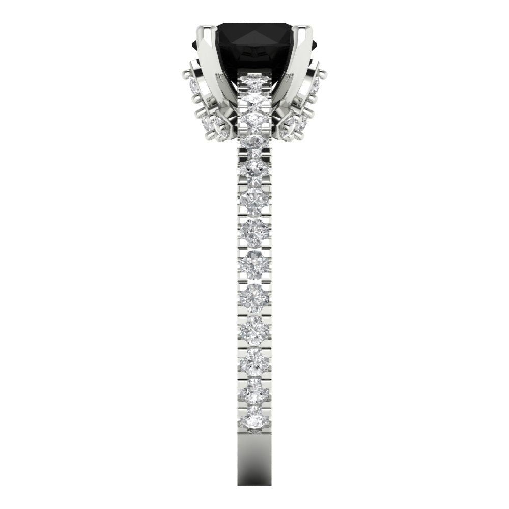1.465 cttw Natural Onyx Solitaire with Zirconia Simulated Diamond Accents Engagement Ring - Solid White Gold (VVS1, Round Cut,6.5mm)