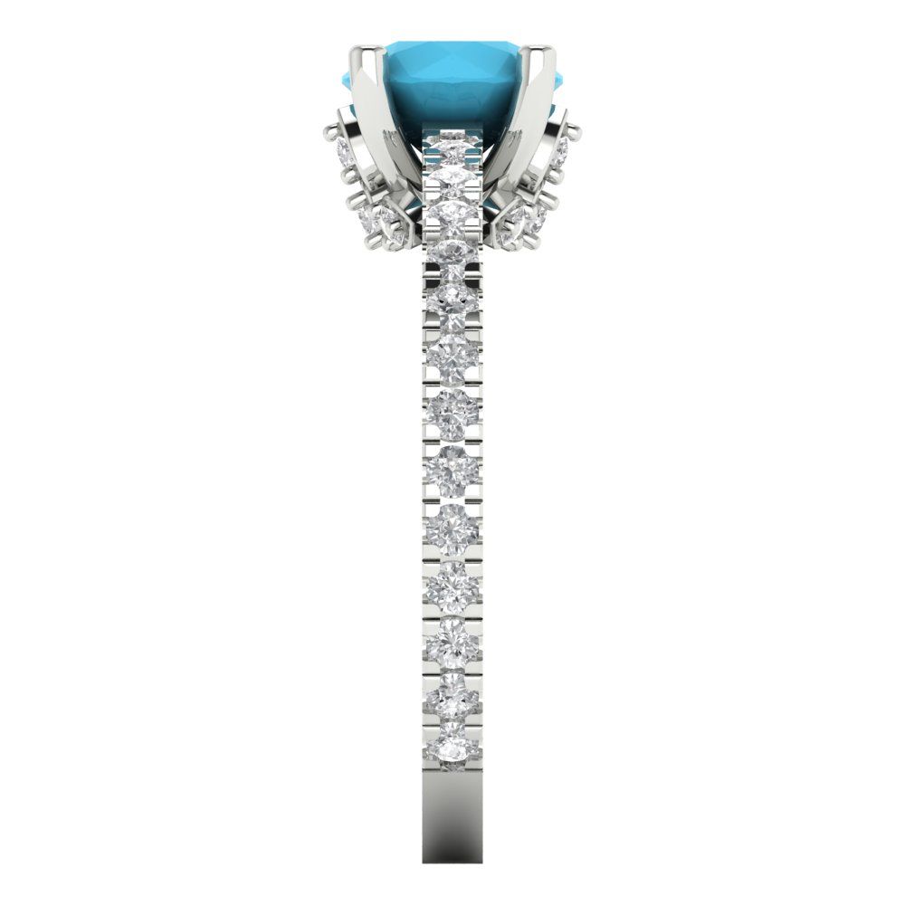 1.465 cttw Simulated Turquoise Solitaire with Zirconia Simulated Diamond Accents Engagement Ring - Solid Gold (Round Cut,6.5mm)