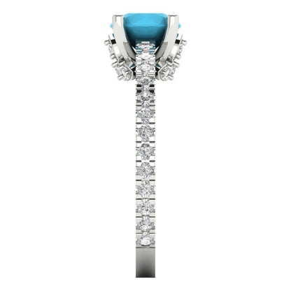 1.465 cttw Simulated Turquoise Solitaire with Zirconia Simulated Diamond Accents Engagement Ring - Solid Gold (Round Cut,6.5mm)
