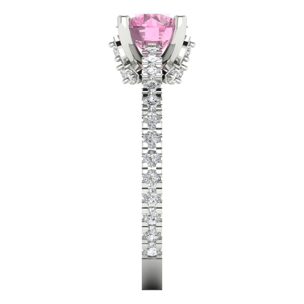 1.465 cttw Zirconia Simulated Pink Diamond Solitaire with Zirconia Simulated Diamond Accents Engagement Ring - Solid Gold (VVS1, Round Cut,6.5mm)