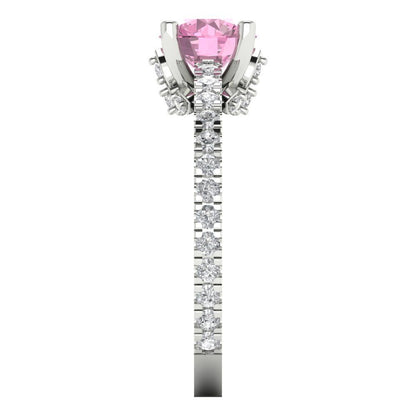 1.465 cttw Zirconia Simulated Pink Diamond Solitaire with Zirconia Simulated Diamond Accents Engagement Ring - Solid Gold (VVS1, Round Cut,6.5mm)