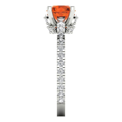 1.465 cttw Zirconia Simulated Red Diamond Solitaire with Zirconia Simulated Diamond Accents Engagement Ring - Solid Gold (VVS1, Round Cut,6.5mm)