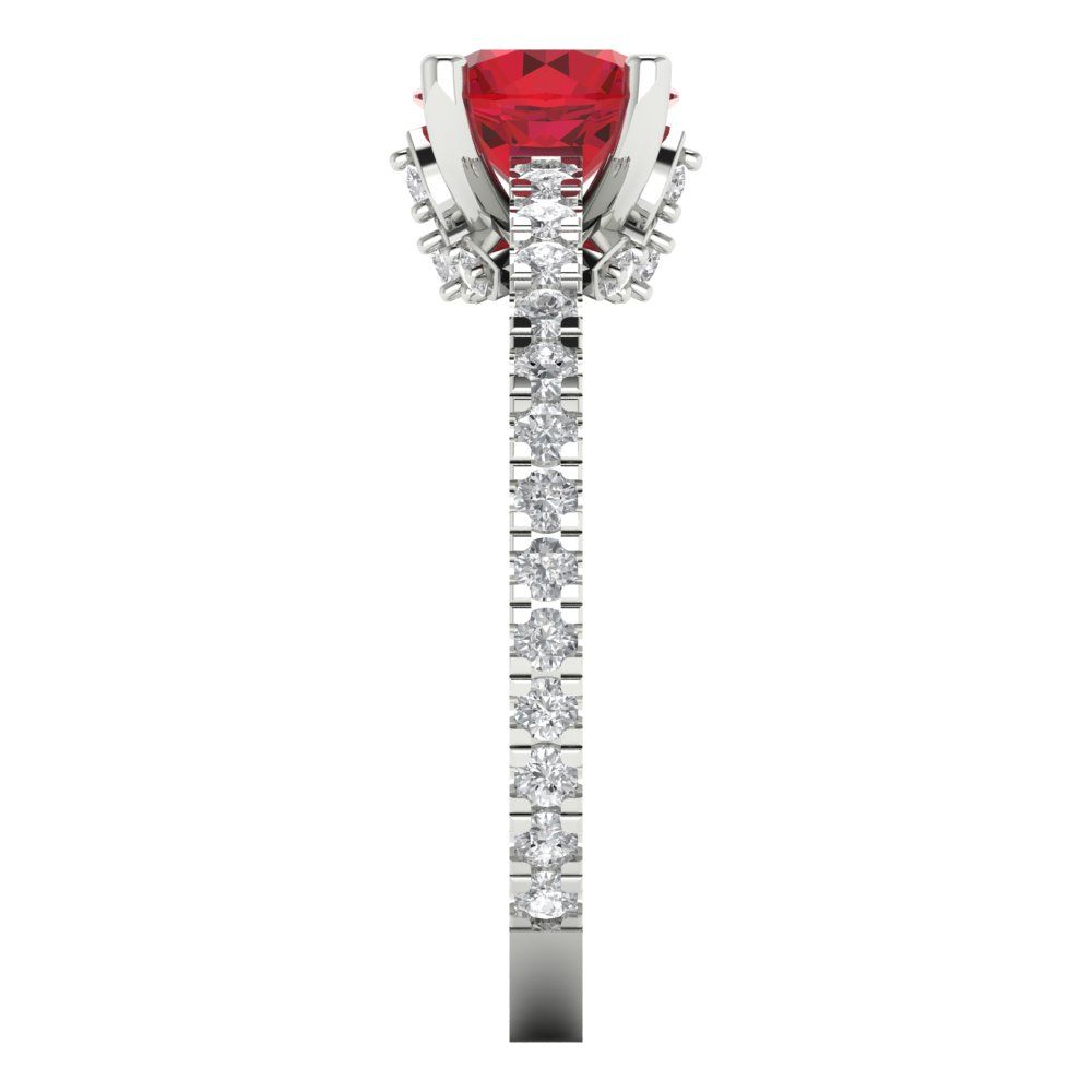 1.465 cttw Simulated Ruby Solitaire with Zirconia Simulated Diamond Accents Engagement Ring - Solid White Gold (VVS1, Round Cut,6.5mm)