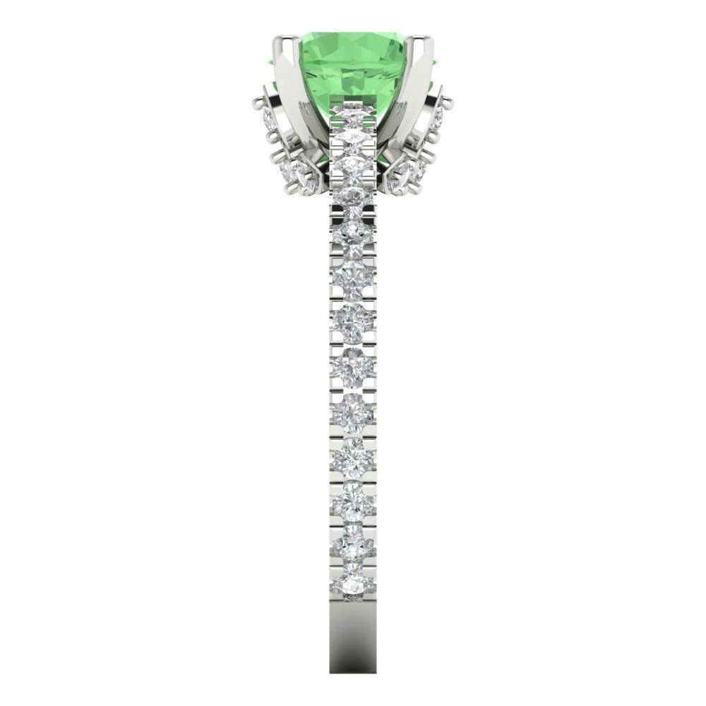1.465 cttw Zirconia Simulated Green Diamond Solitaire with Zirconia Simulated Diamond Accents Engagement Ring - Solid Gold (VVS1, Round Cut,6.5mm)