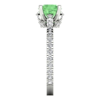 1.465 cttw Zirconia Simulated Green Diamond Solitaire with Zirconia Simulated Diamond Accents Engagement Ring - Solid Gold (VVS1, Round Cut,6.5mm)