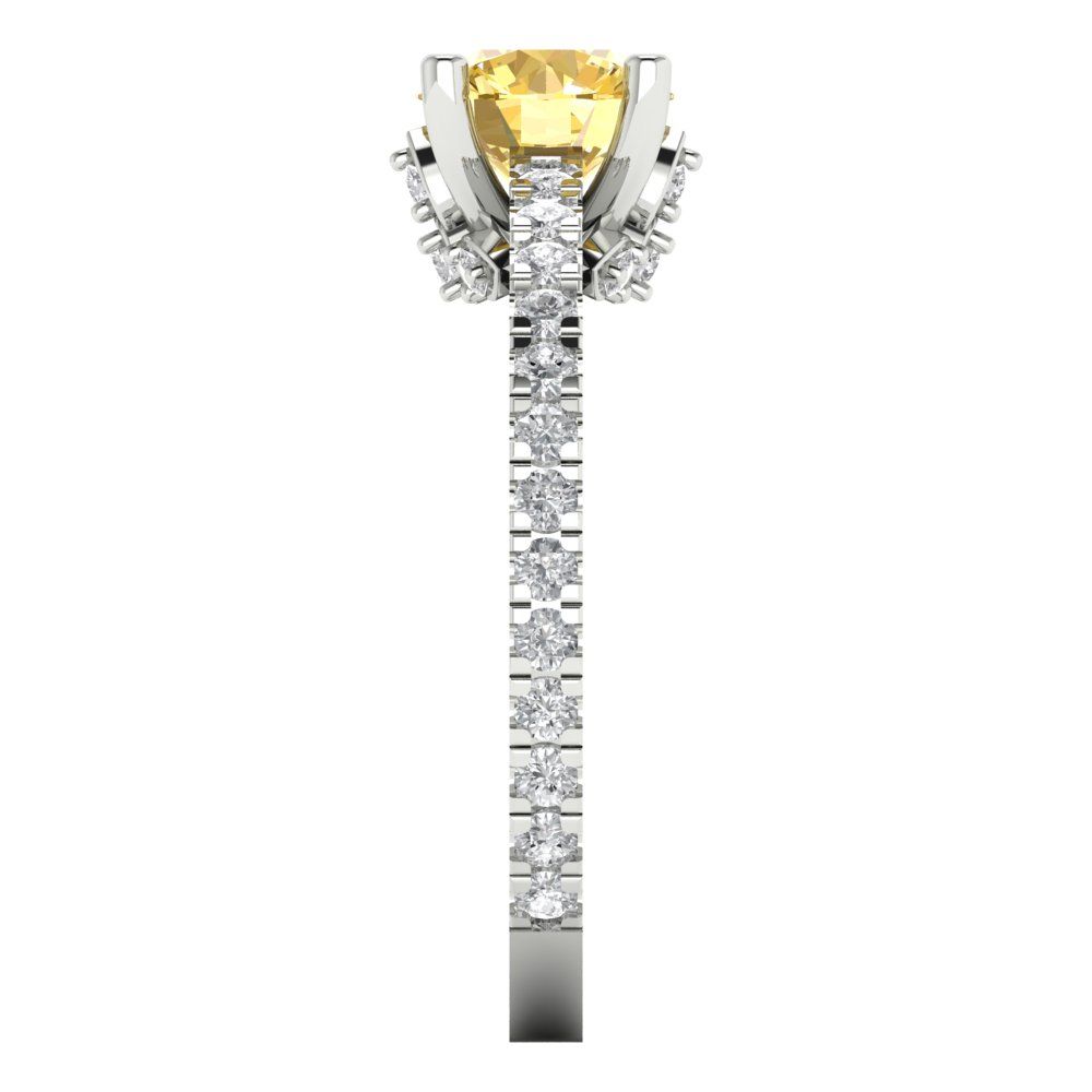 1.465 cttw Zirconia Simulated Yellow Diamond Solitaire with Zirconia Simulated Diamond Accents Engagement Ring - Solid Gold (VVS1, Round Cut,6.5mm)
