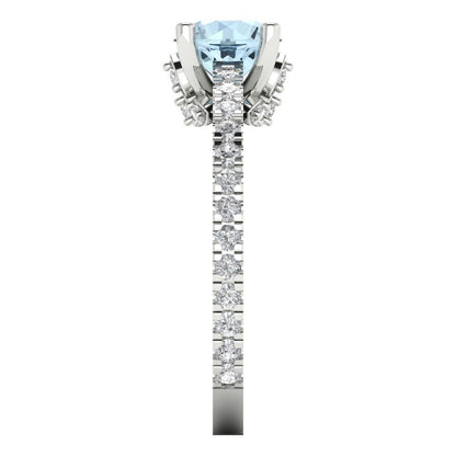 1.465 cttw Natural Sky Blue Topaz Solitaire with Zirconia Simulated Diamond Accents Engagement Ring - Solid Gold (Round Cut,6.5mm)