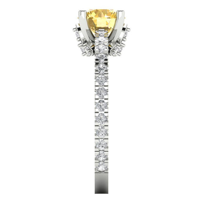 1.465 cttw Natural Citrine Solitaire with Zirconia Simulated Diamond Accents Engagement Ring - Solid Gold (Round Cut,6.5mm)