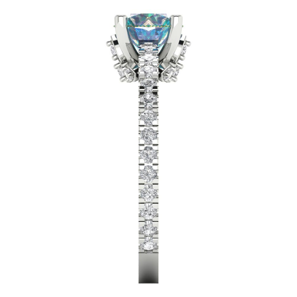 1.465 cttw Blue Moissanite Solitaire with Zirconia Simulated Diamond Accents Engagement Ring - Solid Gold (Round Cut,6.5mm)