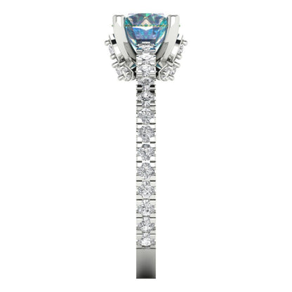 1.465 cttw Blue Moissanite Solitaire with Zirconia Simulated Diamond Accents Engagement Ring - Solid Gold (Round Cut,6.5mm)