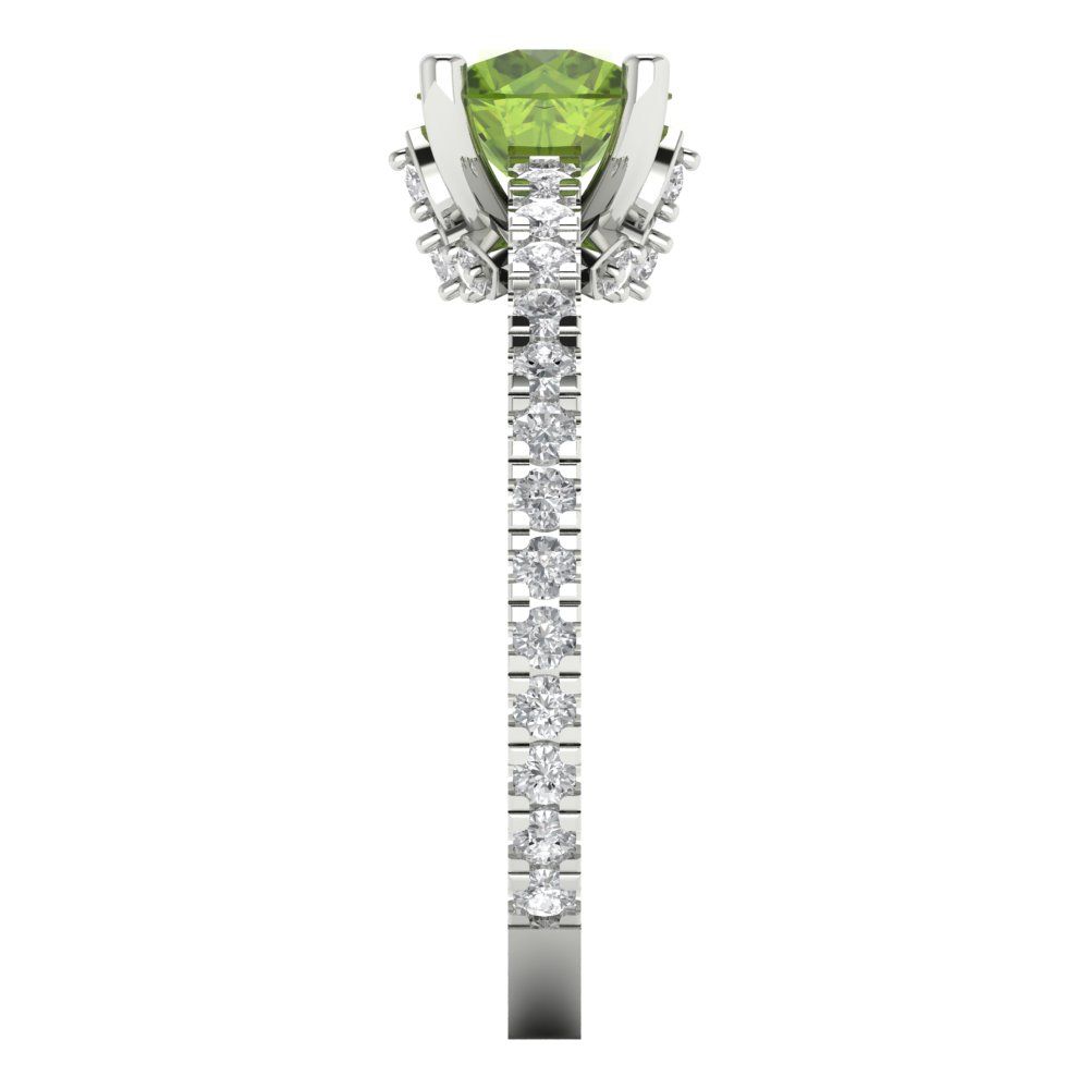 1.465 cttw Natural Peridot Solitaire with Zirconia Simulated Diamond Accents Engagement Ring - Solid Gold (Round Cut,6.5mm)