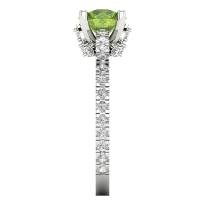 1.465 cttw Natural Peridot Solitaire with Zirconia Simulated Diamond Accents Engagement Ring - Solid Gold (Round Cut,6.5mm)