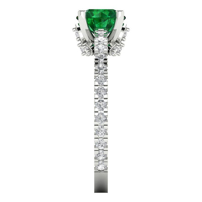 1.465 cttw Simulated Emerald Solitaire with Zirconia Simulated Diamond Accents Engagement Ring - Solid Gold (Round Cut,6.5mm)