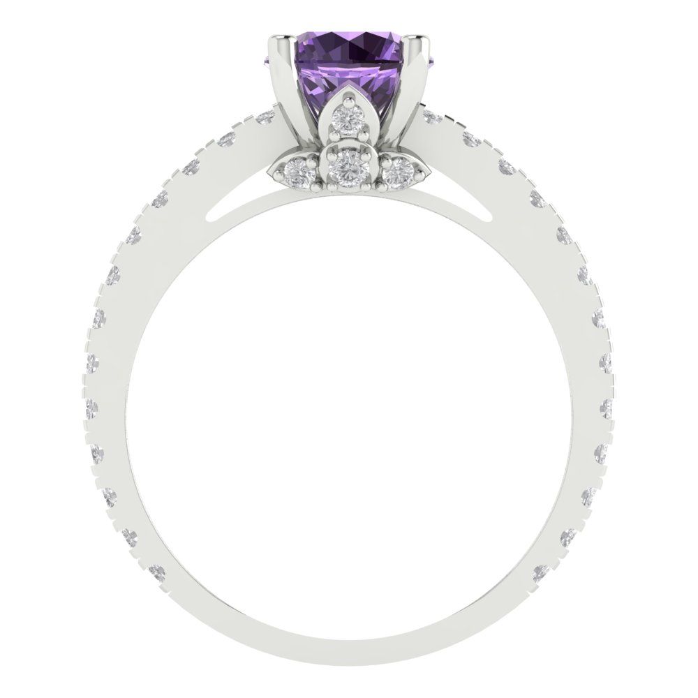 1.465 cttw Simulated Alexandrite Solitaire with Zirconia Simulated Diamond Accents Engagement Ring - Solid Gold (Round Cut,6.5mm)