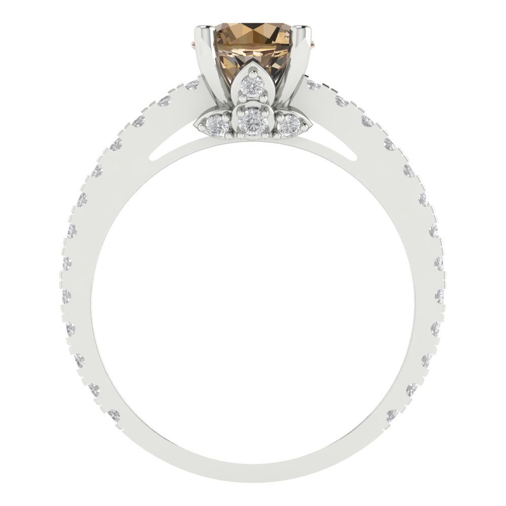 1.465 cttw Zirconia Simulated Champagne Diamond Solitaire with Zirconia Simulated Diamond Accents Engagement Ring - Solid Gold (VVS1, Round Cut,6.5mm)