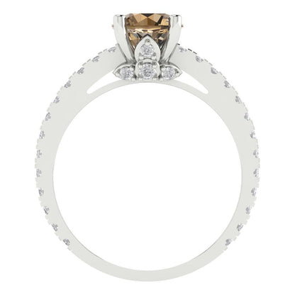 1.465 cttw Zirconia Simulated Champagne Diamond Solitaire with Zirconia Simulated Diamond Accents Engagement Ring - Solid Gold (VVS1, Round Cut,6.5mm)
