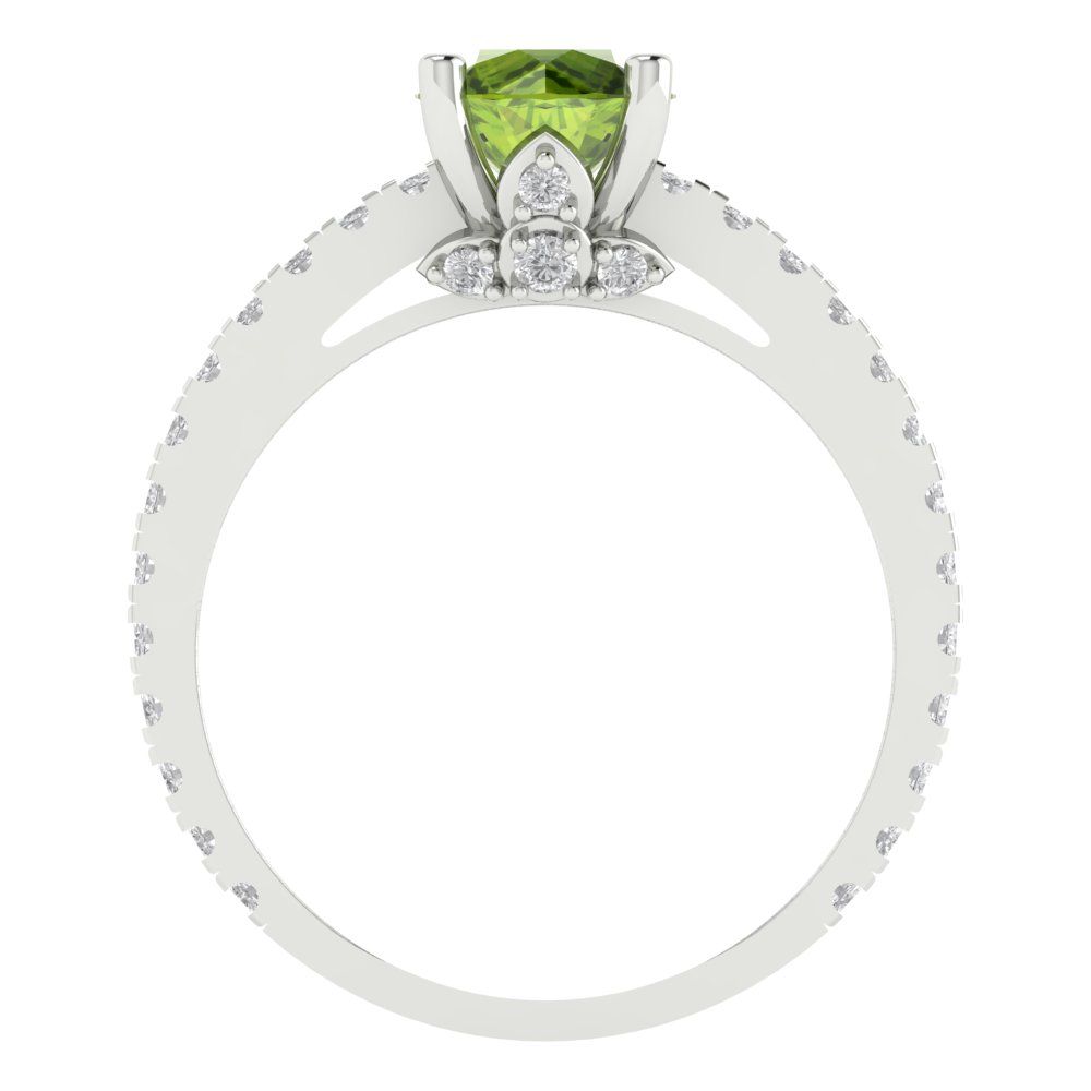 1.465 cttw Natural Peridot Solitaire with Zirconia Simulated Diamond Accents Engagement Ring - Solid Gold (Round Cut,6.5mm)