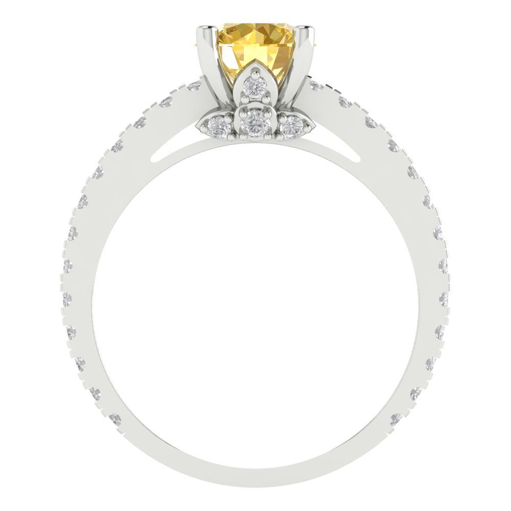 1.465 cttw Zirconia Simulated Yellow Diamond Solitaire with Zirconia Simulated Diamond Accents Engagement Ring - Solid Gold (VVS1, Round Cut,6.5mm)
