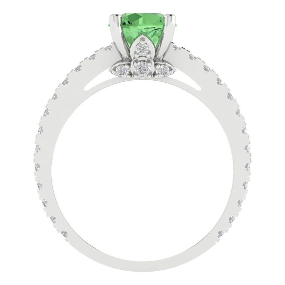 1.465 cttw Zirconia Simulated Green Diamond Solitaire with Zirconia Simulated Diamond Accents Engagement Ring - Solid Gold (VVS1, Round Cut,6.5mm)