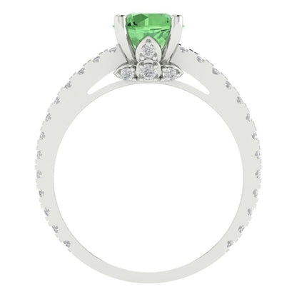 1.465 cttw Zirconia Simulated Green Diamond Solitaire with Zirconia Simulated Diamond Accents Engagement Ring - Solid Gold (VVS1, Round Cut,6.5mm)