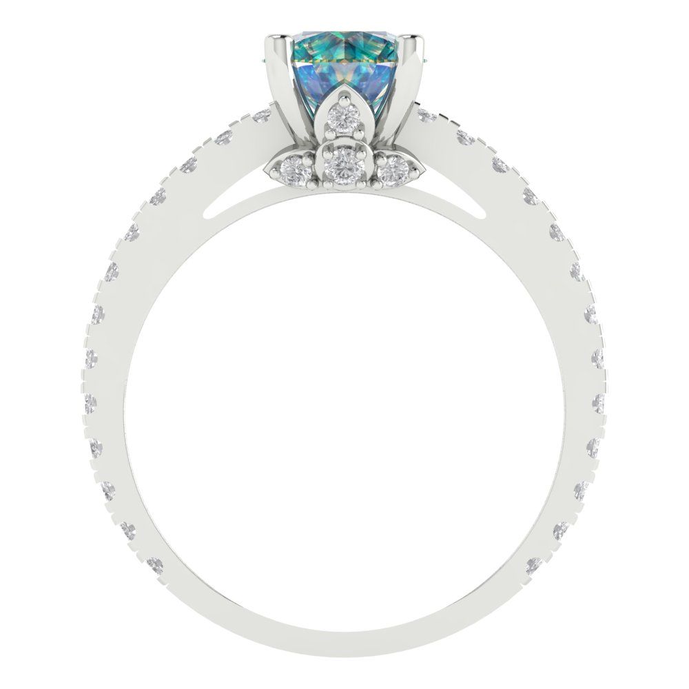 1.465 cttw Blue Moissanite Solitaire with Zirconia Simulated Diamond Accents Engagement Ring - Solid Gold (Round Cut,6.5mm)