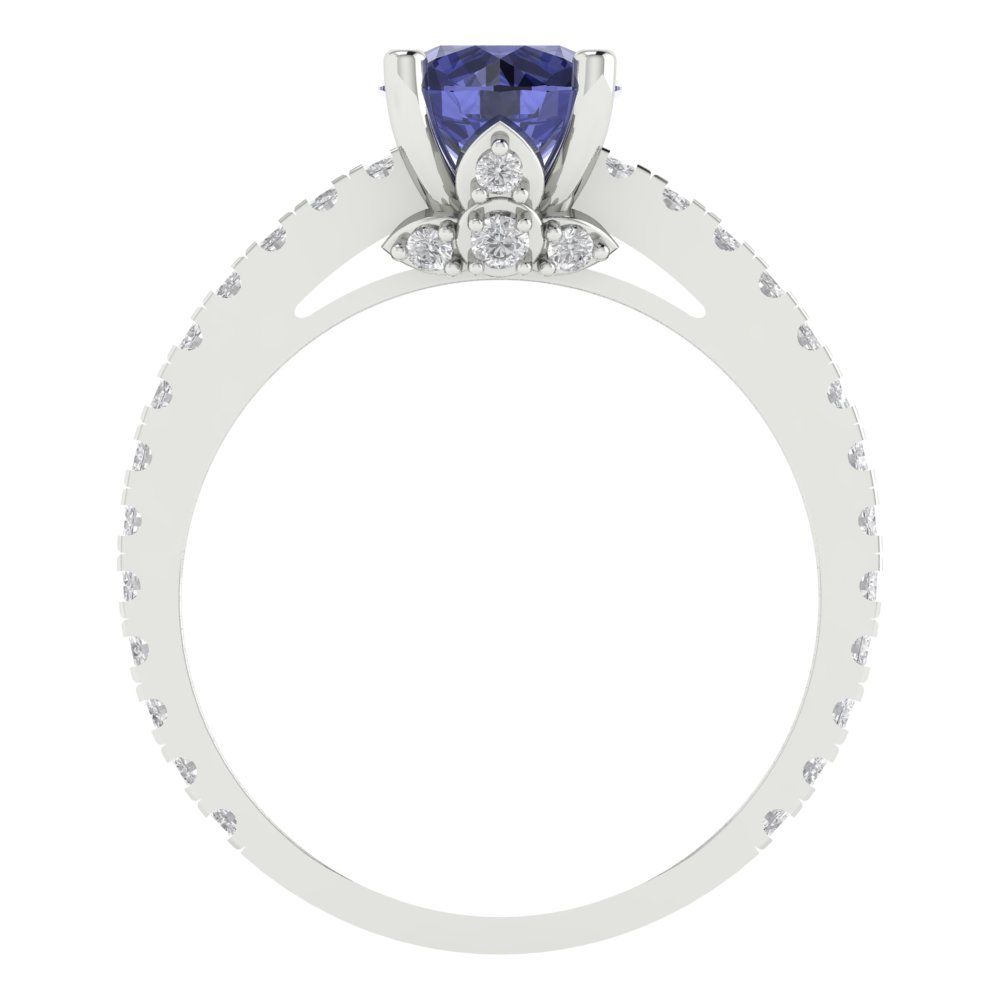 1.465 cttw Simulated Tanzanite Solitaire with Zirconia Simulated Diamond Accents Engagement Ring - Solid Gold (Round Cut,6.5mm)