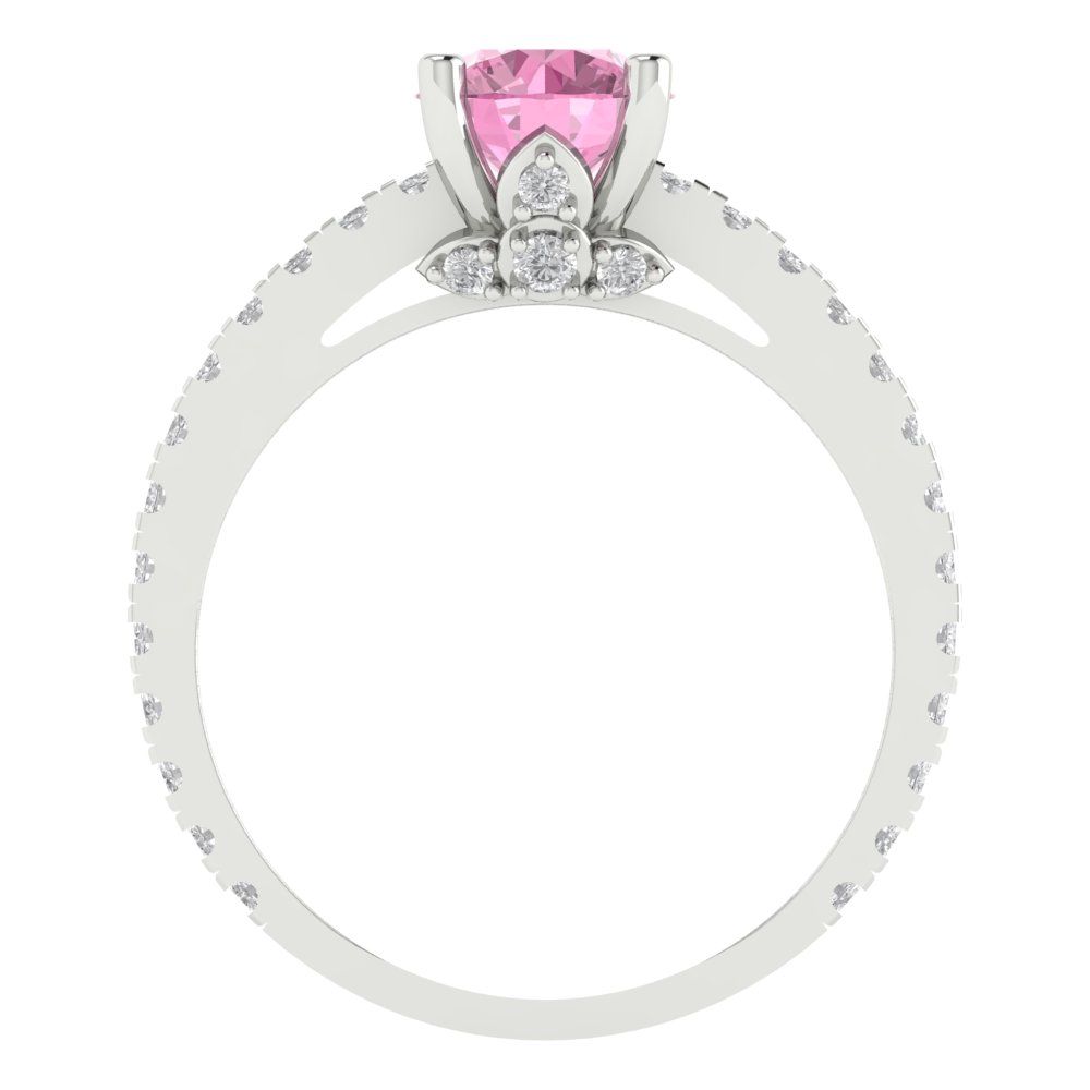 1.465 cttw Zirconia Simulated Pink Diamond Solitaire with Zirconia Simulated Diamond Accents Engagement Ring - Solid Gold (VVS1, Round Cut,6.5mm)