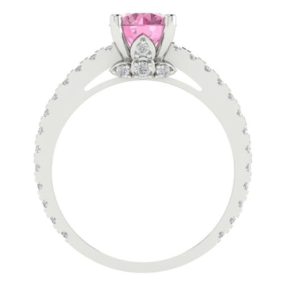 1.465 cttw Zirconia Simulated Pink Diamond Solitaire with Zirconia Simulated Diamond Accents Engagement Ring - Solid Gold (VVS1, Round Cut,6.5mm)