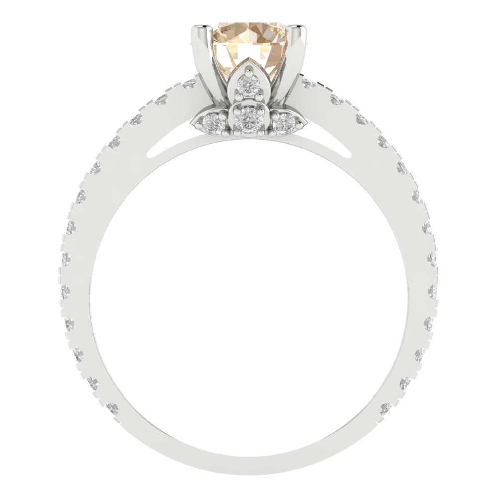 1.465 cttw Natural Morganite Solitaire with Zirconia Simulated Diamond Accents Engagement Ring - Solid Gold (Round Cut,6.5mm)