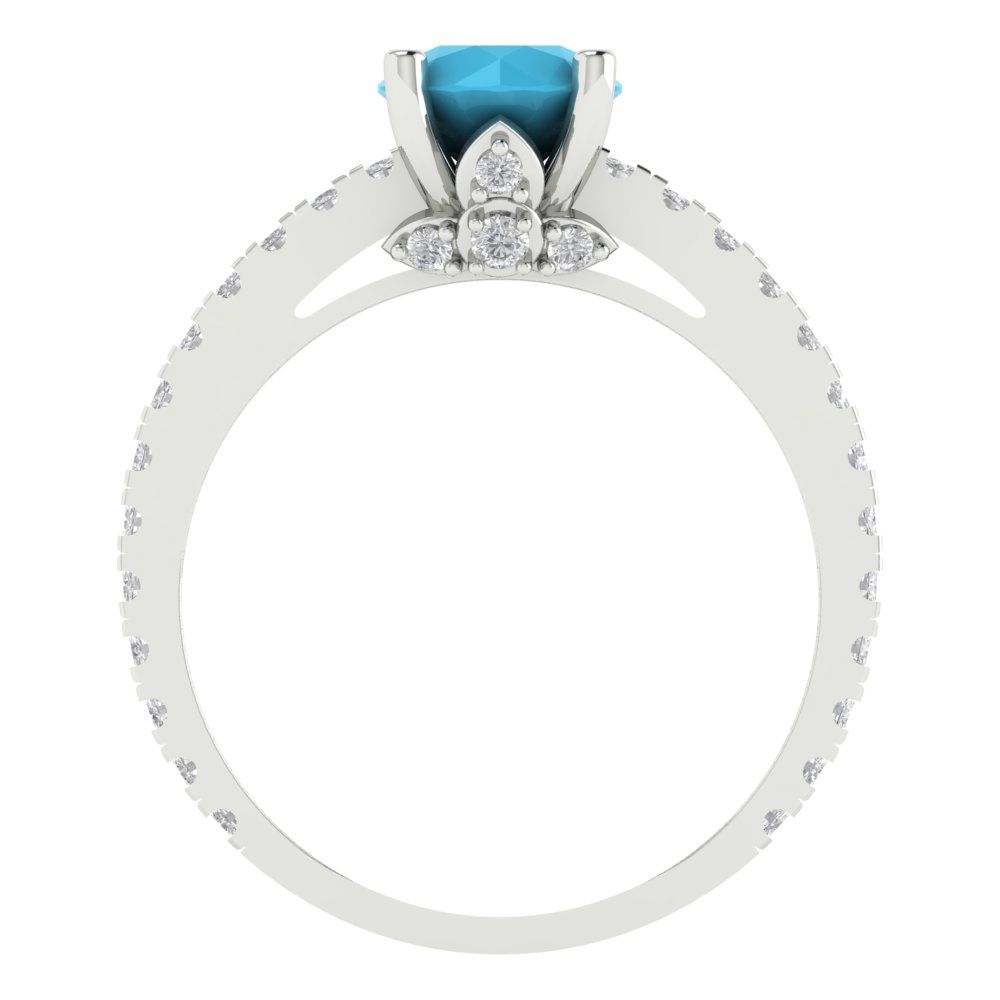 1.465 cttw Simulated Turquoise Solitaire with Zirconia Simulated Diamond Accents Engagement Ring - Solid Gold (Round Cut,6.5mm)