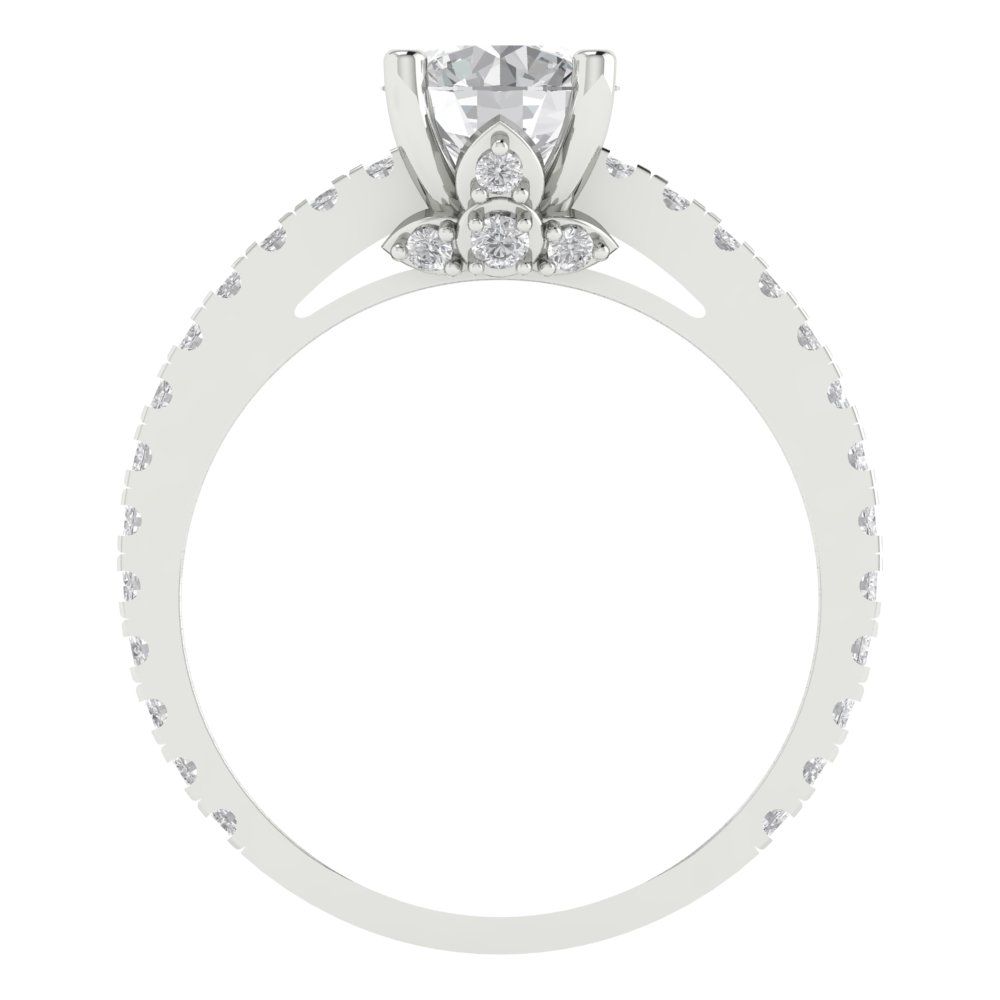 1.465 cttw White Sapphire Solitaire with Zirconia Simulated Diamond Accents Engagement Ring - Solid Gold (Round Cut,6.5mm)