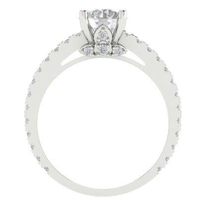 1.465 cttw White Sapphire Solitaire with Zirconia Simulated Diamond Accents Engagement Ring - Solid Gold (Round Cut,6.5mm)