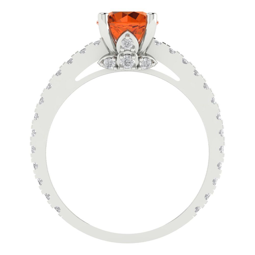 1.465 cttw Simulated Ruby Solitaire with Zirconia Simulated Diamond Accents Engagement Ring - Solid White Gold (VVS1, Round Cut,6.5mm)