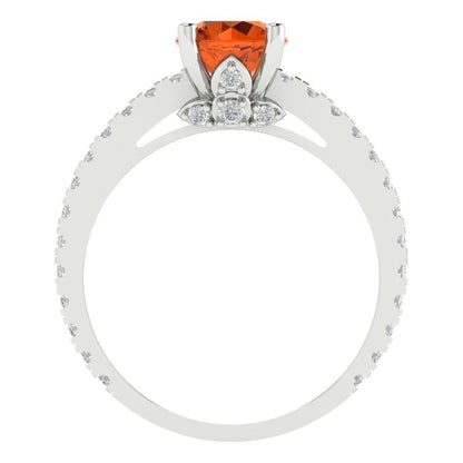 1.465 cttw Simulated Ruby Solitaire with Zirconia Simulated Diamond Accents Engagement Ring - Solid White Gold (VVS1, Round Cut,6.5mm)