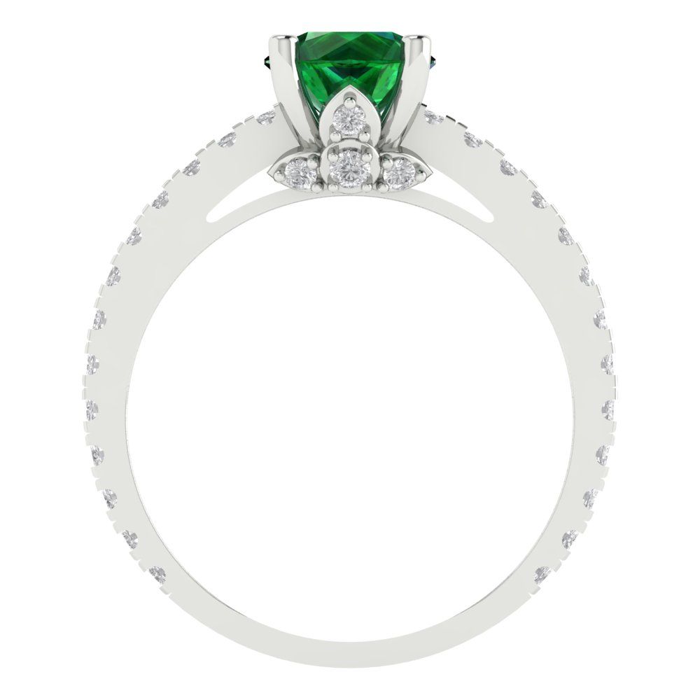 1.465 cttw Simulated Emerald Solitaire with Zirconia Simulated Diamond Accents Engagement Ring - Solid Gold (Round Cut,6.5mm)