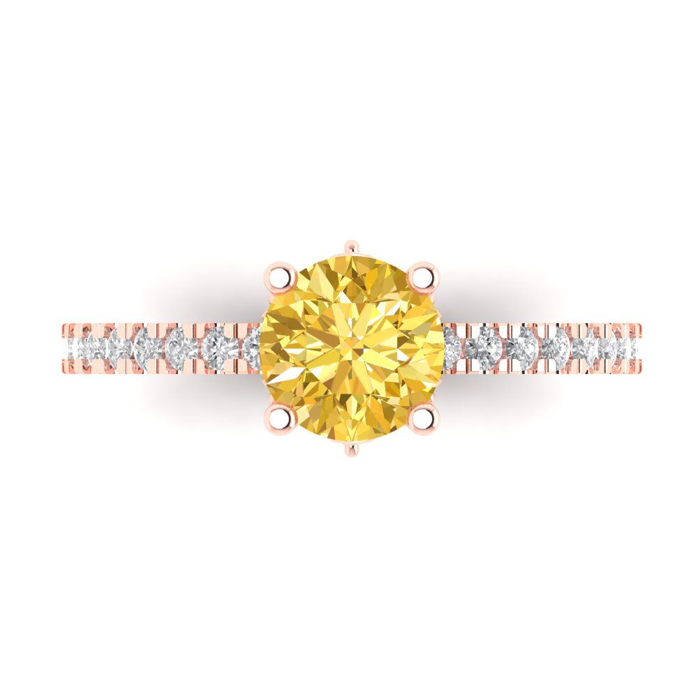 1.465 cttw Natural Citrine Solitaire with Zirconia Simulated Diamond Accents Engagement Ring - Solid Gold (Round Cut,6.5mm)