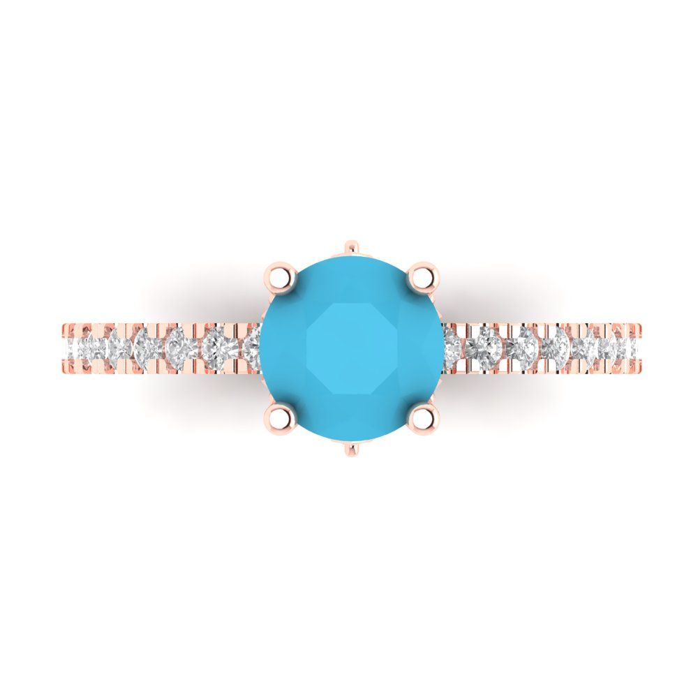 1.465 cttw Simulated Turquoise Solitaire with Zirconia Simulated Diamond Accents Engagement Ring - Solid Gold (Round Cut,6.5mm)