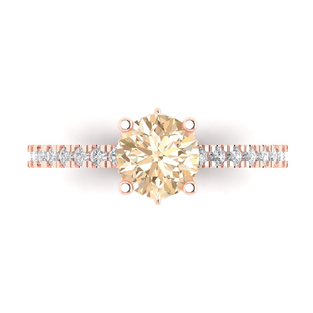 1.465 cttw Natural Morganite Solitaire with Zirconia Simulated Diamond Accents Engagement Ring - Solid Gold (Round Cut,6.5mm)