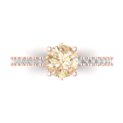1.465 cttw Natural Morganite Solitaire with Zirconia Simulated Diamond Accents Engagement Ring - Solid Gold (Round Cut,6.5mm)