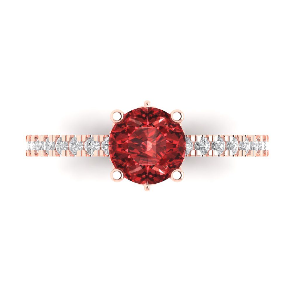 1.465 cttw Natural Garnet Solitaire with Zirconia Simulated Diamond Accents Engagement Ring - Solid Gold (Round Cut,6.5mm)